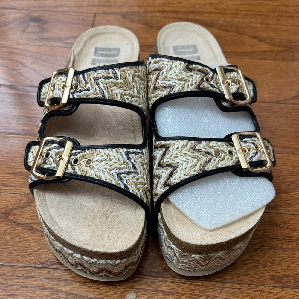 Dirty Laundry Black and Gold Woven Sandals